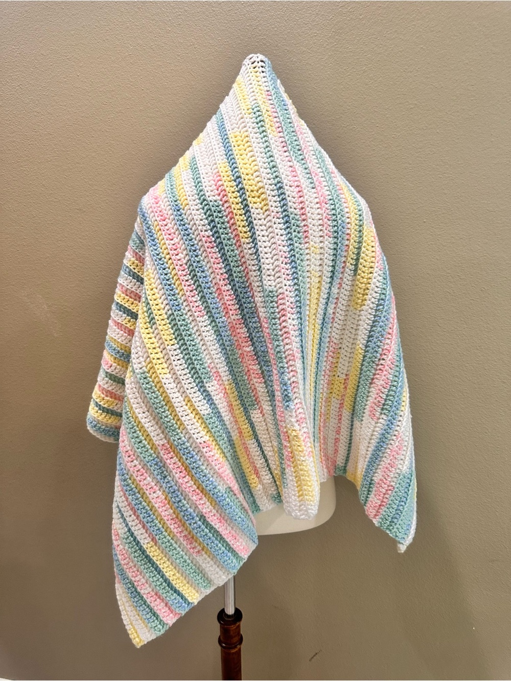 Pastel Multicolor Crochet Throw Blanket Hand Knit Homemade Baby Blanket - Picture 2 of 7